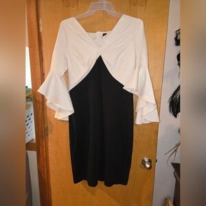 Elegant Black and White Dress with Ruffled Sleeves